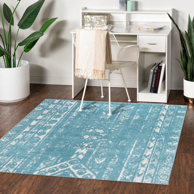 Tapis Lennon bleu clair, Carré 10 pi
