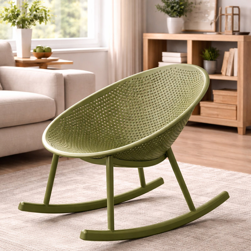 Chaises berçantes de patio tropicales de style Mid-Century moderne, chaises berçantes en forme d'œuf, chaises d'appoint intérieures en plastique toutes saisons avec design perforé respirant pour patio, balcon, véranda et bord de piscine, vert