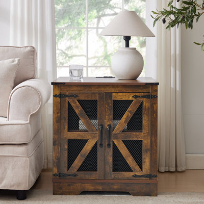 Farmhouse End Table with Charging Station - Nightstand with 2 Outlets & 2 USB Ports - Vintage Industrial Side Table