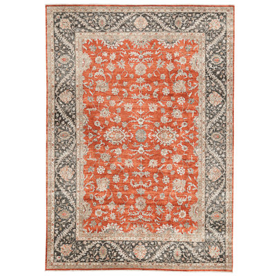 High-Quality Hand-Knotted Rust And Black Area Rug