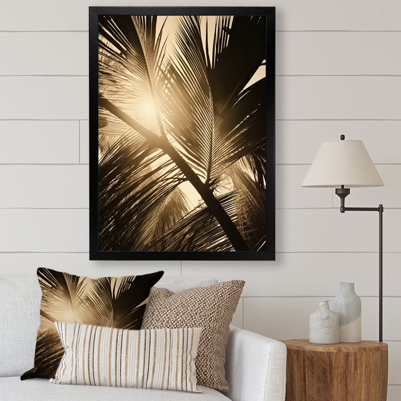 Feuilles de palmier sépia sérénité, Cadre simple noir, H 20 po x l 12 po x P 1 po