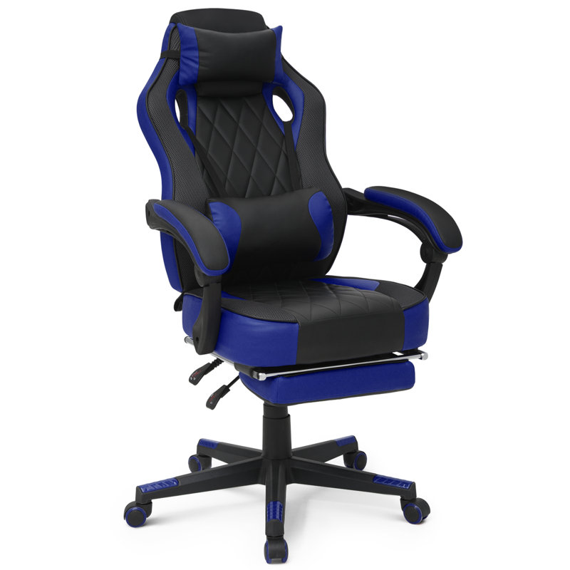 Reclining Computer Chair with Footrest & Detachable Lumbar Support 360 Degree Swivel, Blue