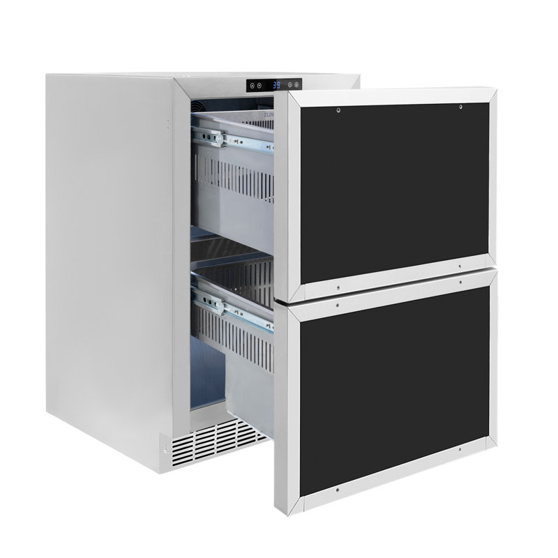 ZLINE Autograph Edition 24 In. Touchstone Refrigerator Drawer in Black Matte and Gold, Panel Ready/Champagne Bronze
