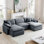 Canapé modulaire surdimensionné avec repose-pieds convertible, canapé 3 places avec 2 repose-pieds, canapé en forme de U
