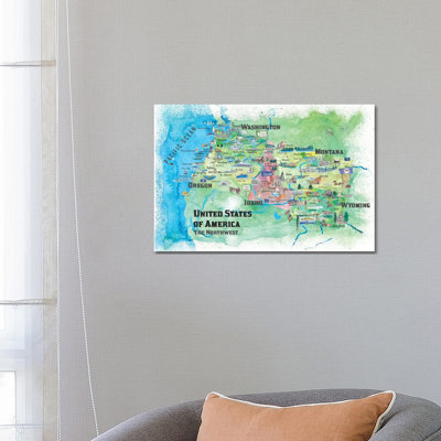 The Northwest Travel Map, USA by Markus & Martina Bleichner - Wrapped Canvas Print