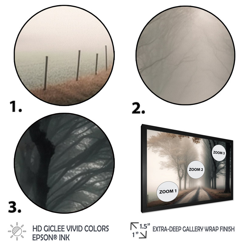 Art sur toile, "Misty Road Through The Forest II", Cadre simple noir, H 30 po x l 40 po x P 1,5 po