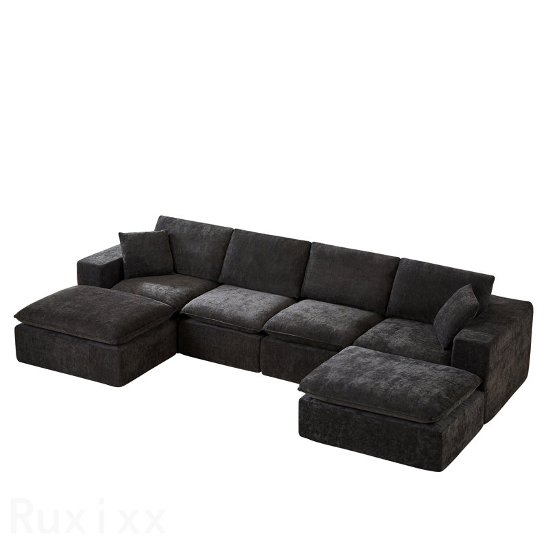 Canapé moderne en nuage de chenille, librement combinable, confortable pour s'asseoir, Chenille noir