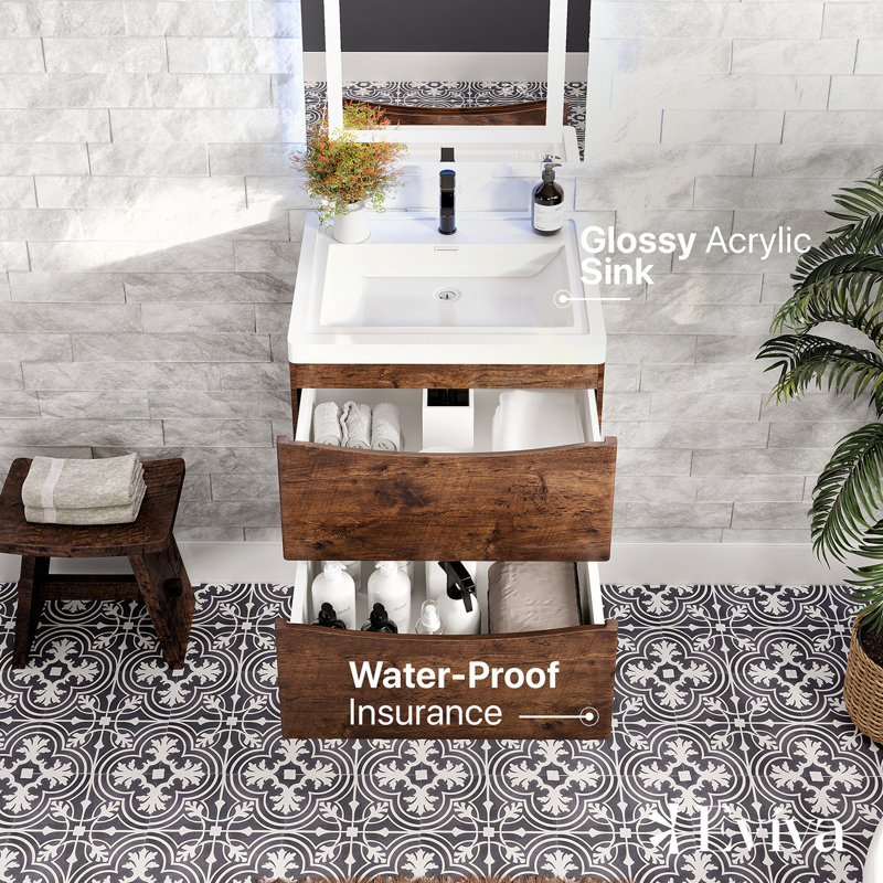 Ensemble de meuble-lavabo simple mural 24 po Firkins, Palissandre