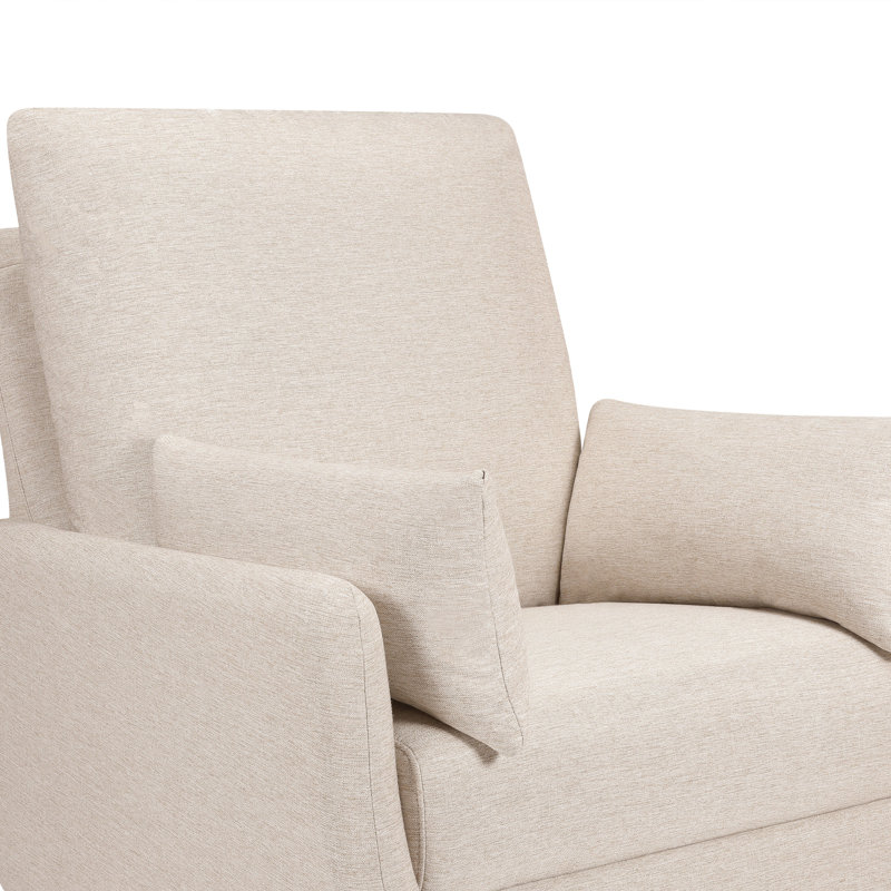 Ivory Boucle Fully Upholstered Swivel Glider with Curved Arms