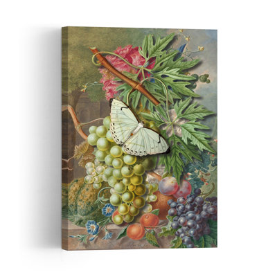 Butterfly And Fruit Still Life Classic Colorful Elegant Butterfly Fruit Nature Wall Art Print 1 Piece Wrapped Canvas Wall Art