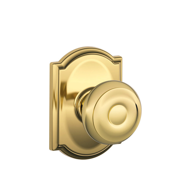 Georgian Passage Knob with Camelot Trim, Bright Brass