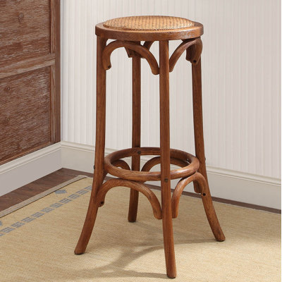 Rae Round Rattan Seat Counter Stool with Solid Wood Frame