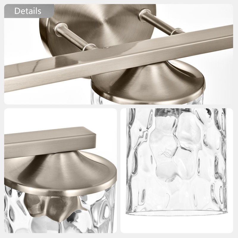 3 lumières 21 po Éclairage pour meuble-lavabo noir mat avec abat-jour en verre transparent martelé, Nickel brossé