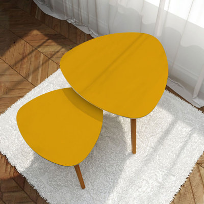 Triangle Nesting Coffee Table Set of 2 Plain Dijon Mustard solid color End Table Modern Minimalist Side Table Set for Living Room Bedroom