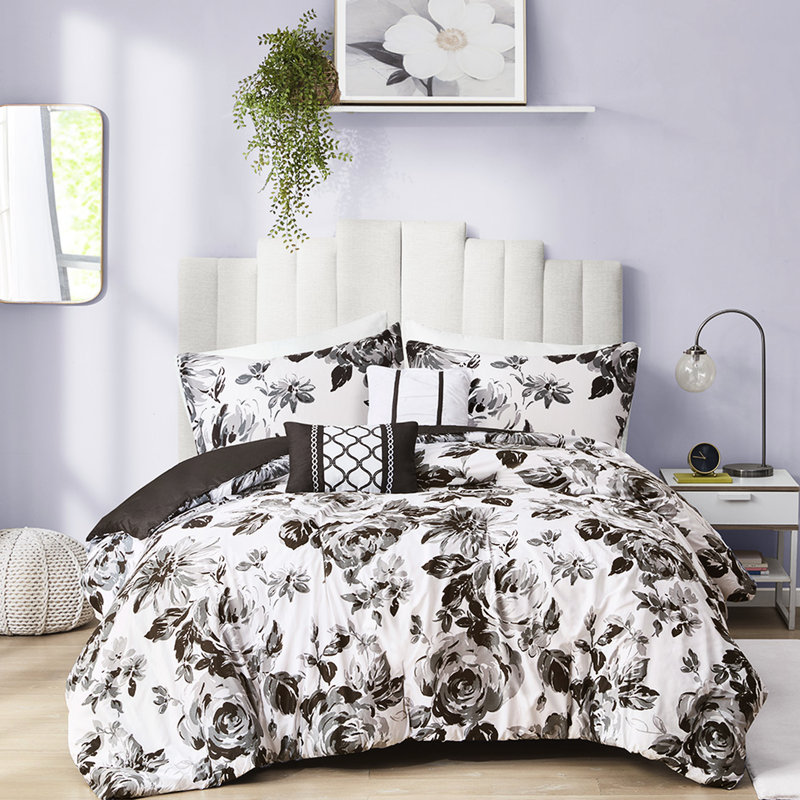 Édredon très grand / très grand - imprimé noir et blanc, rembourré, comprend 2 taies décoratives, lavable à la machine avec une microfibre douce, literie élégante