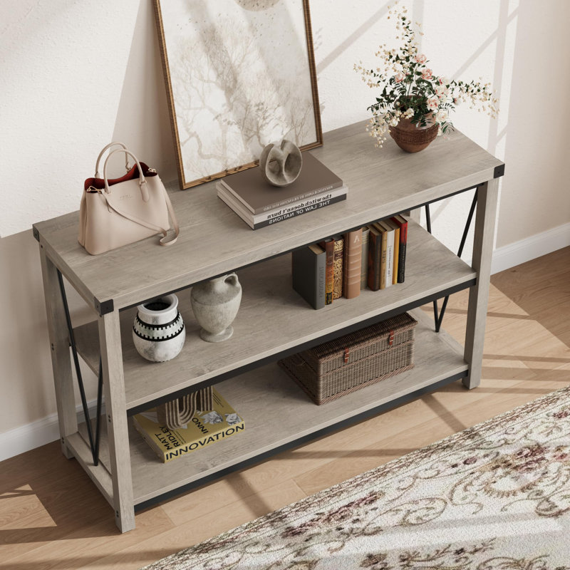 Table d'entrée 47 po avec rangement, console rustique à 3 niveaux pour le salon, table de couloir étroite, canapé en bois rétro (gris)