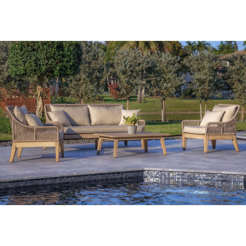 Solana 4-Piece Outdoor And Backyard Wood, Aluminum And Rope Furniture Set
