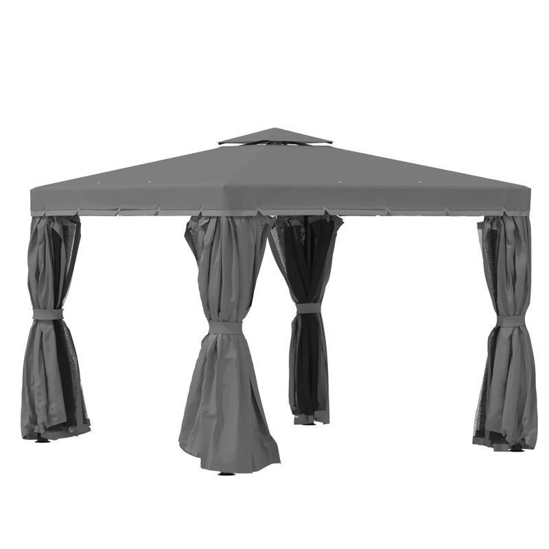 Outsunny 3 x 3(m) Patio Gazebo Canopy with 2 Tier Roof, Dark Grey
