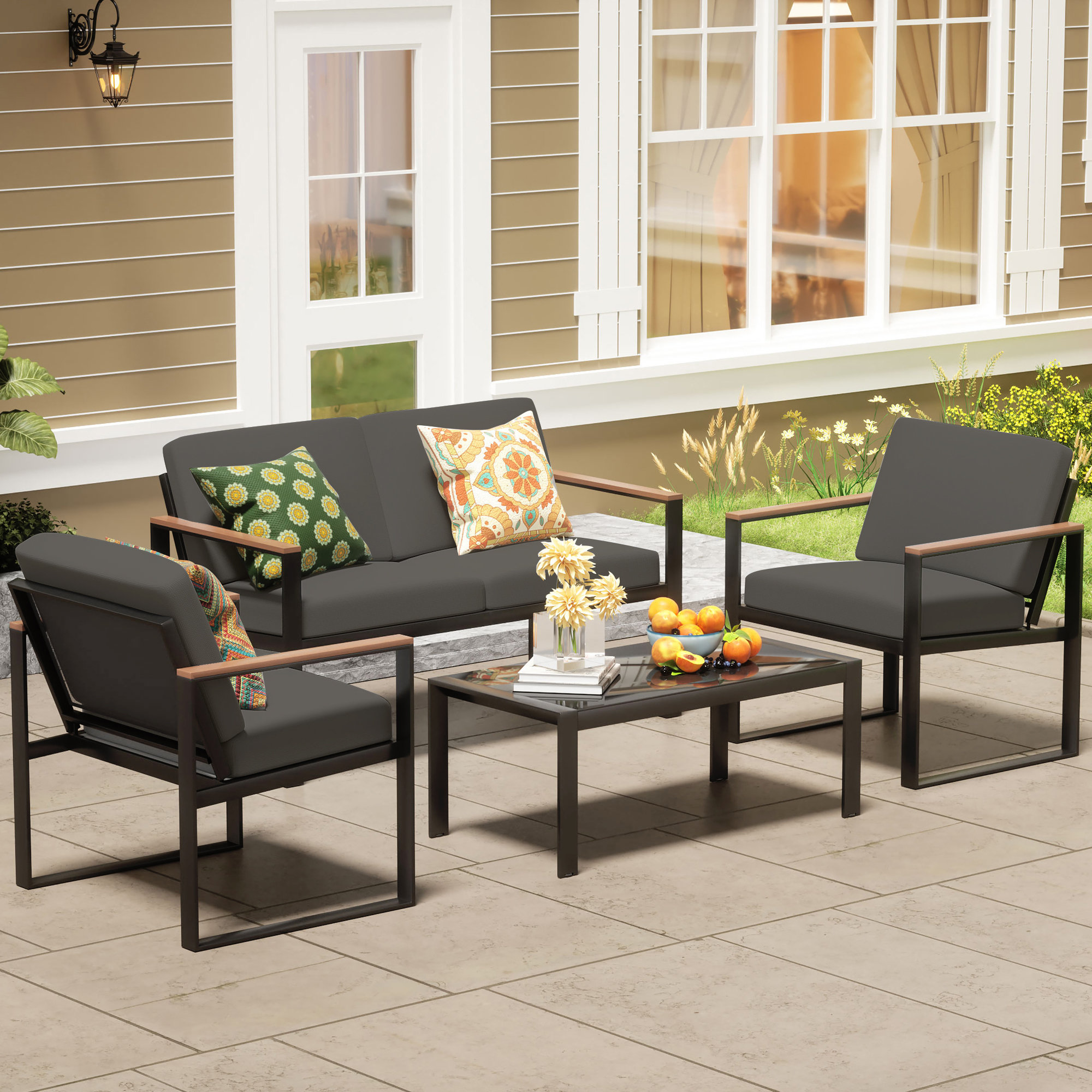 Hokku Designs Atara 4 Piece Sofa Seating Group with Cushions & Reviews | Wayfair