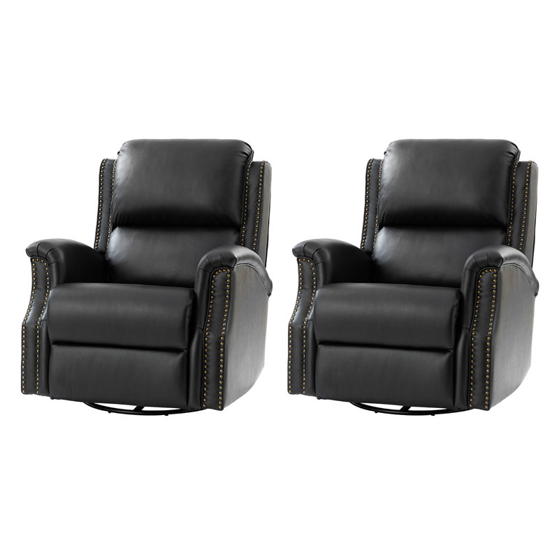Purcell 34''W Traditional Manual Genuine Leather Recliner（Set of 2）, Black
