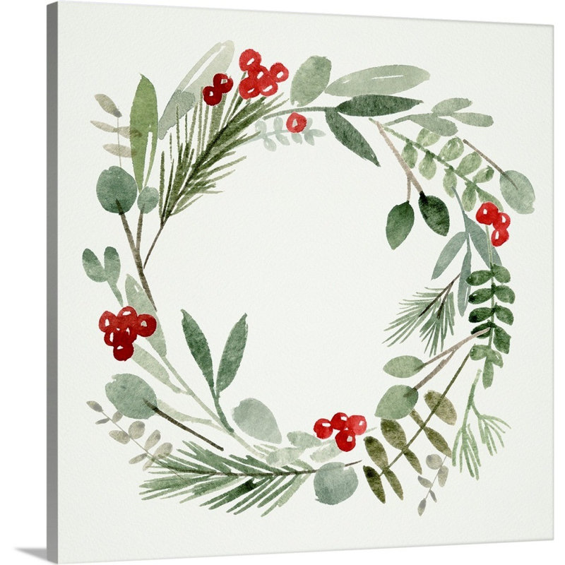 «Holly Wreath I» par Melissa Wang - reproduction d'art sur toile, H 30 po x l 30 po x P 1,25 po, Toile tendue