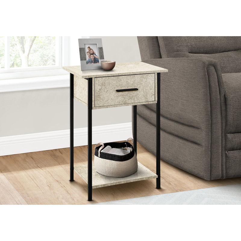 Table d'appoint 24 po avec tiroir - stratifié pierre crème et petite tablette de rangement rectangulaire noire