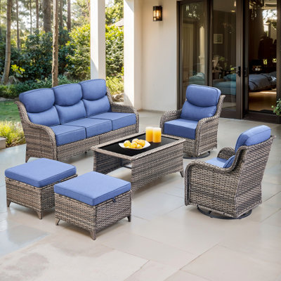  Ensemble de meubles de patio 6 pièces avec chaises pivotantes, coussins ultra-moelleux de 6 pouces et tissu en oléfine résistant à l'eau