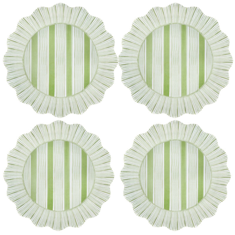 Cabana Stripe Melamine Dinner Plates, Seagrass
