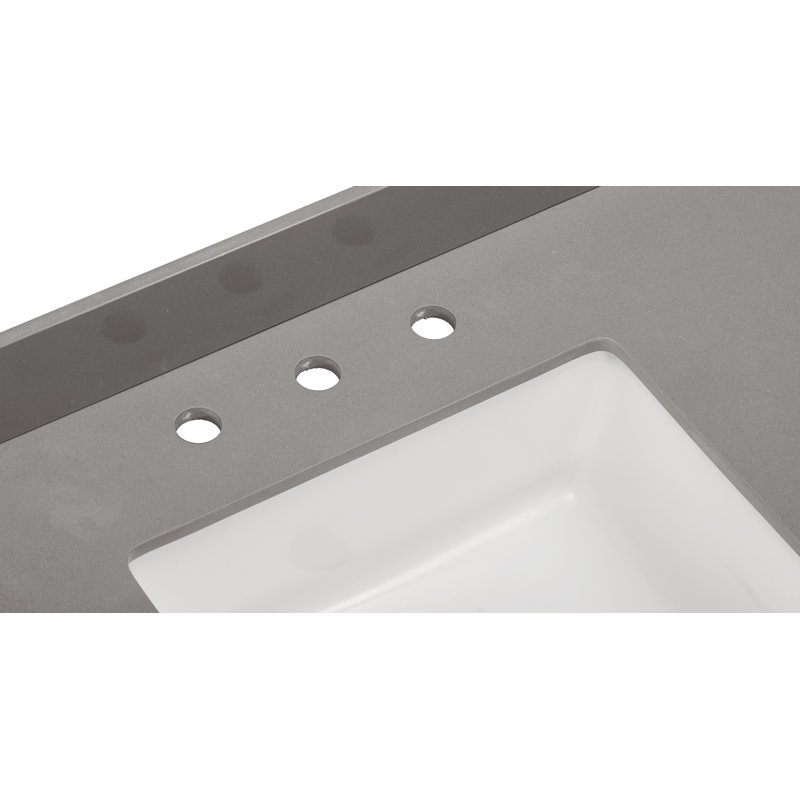 Concrete Gray Composite Double Vanity Top with White Sinks