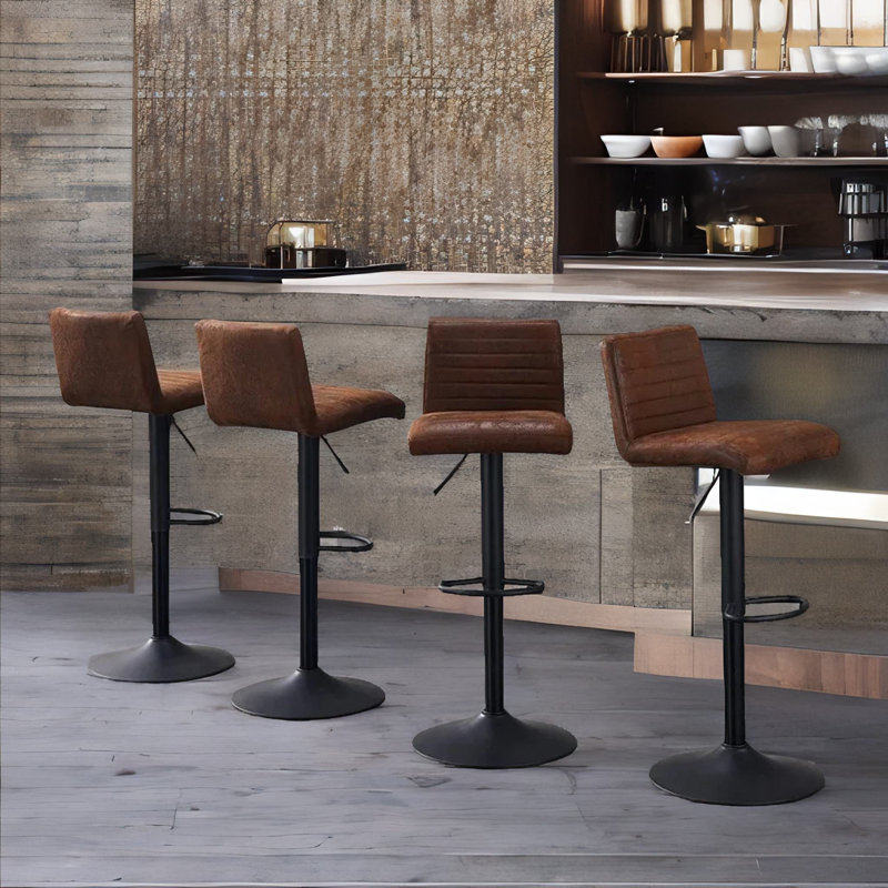 Macclenny 2-Piece 360-Swivel Adjustable Height Stools With Back & Footrest Kitchen Furniture