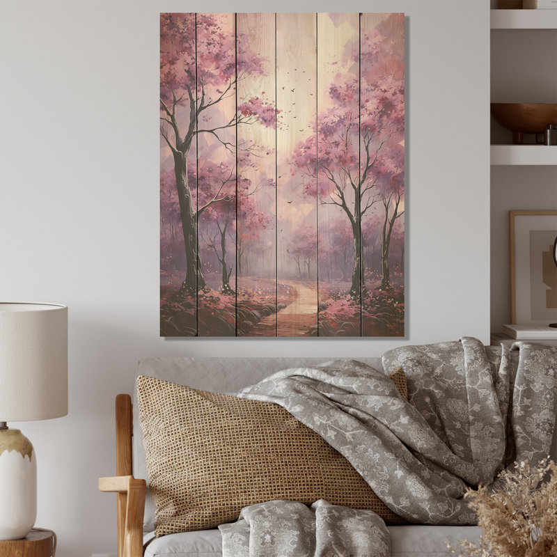 Chênes dans la rivière Améthyste Hues I - Art de chêne sur bois de pin naturel, H 20 po x l 10 po