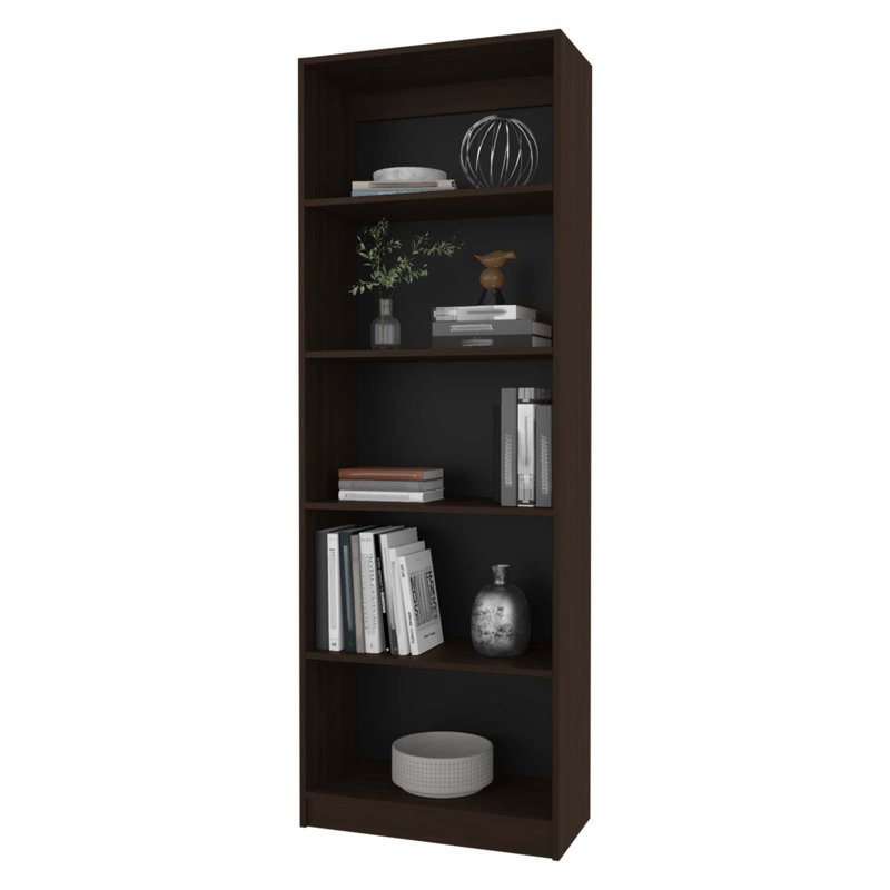 Stained Walnut Bookcase With Open Storage And 5 Shelves