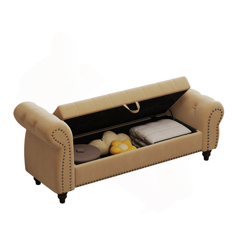 Banc de rangement rembourré et capitonné
