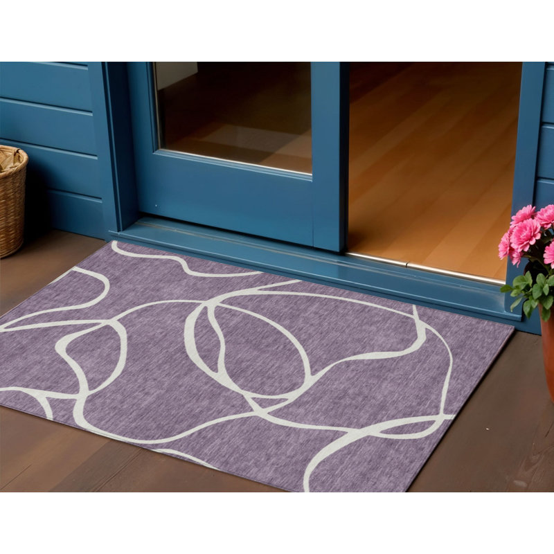 Tapis extérieur lavable abstrait mauve et ivoire 3 pi x 5 pi