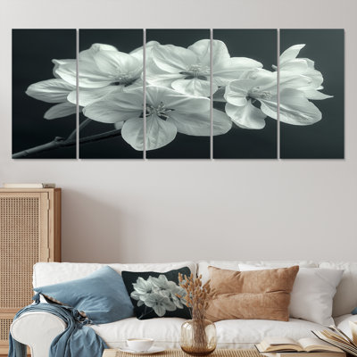 Blanc, noir, élégant, simplicité, fleur de pommier - ensemble de décoration murale