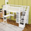 Lit mezzanine simple en bois avec bureau intégré, tablettes, armoires et DEL-571405519