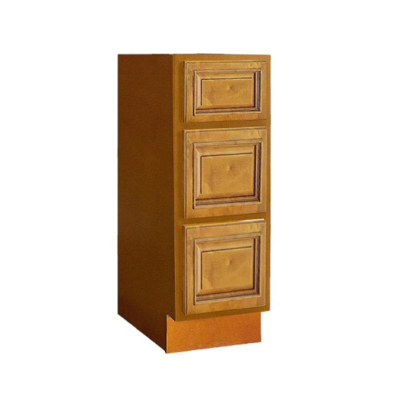 Base de meuble-lavabo sur pied simple à 3 tiroirs l 12 po prête à assembler, Cognac