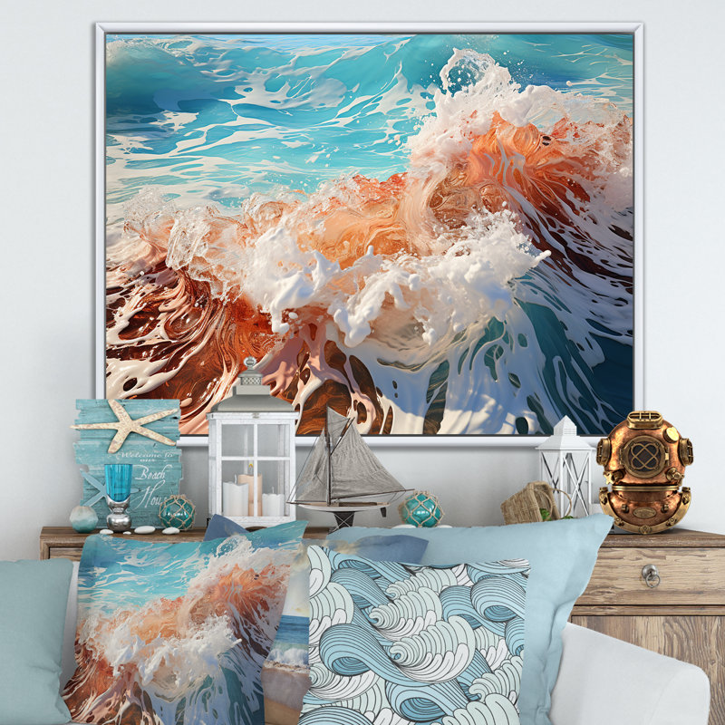 «Beach Waves Fusion», reproduction sur toile, H 16 po x l 32 po x P 1 po, Cadre flottant blanc