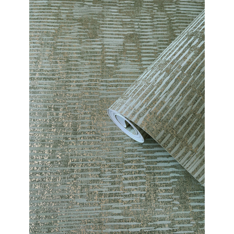 Elegance Collection Stripy Shimmer Wallpaper Roll, Army Green