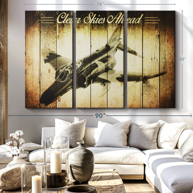 "Avion militaire rustique" sur toile, H 48 po x l 74 po x P 1,25 po