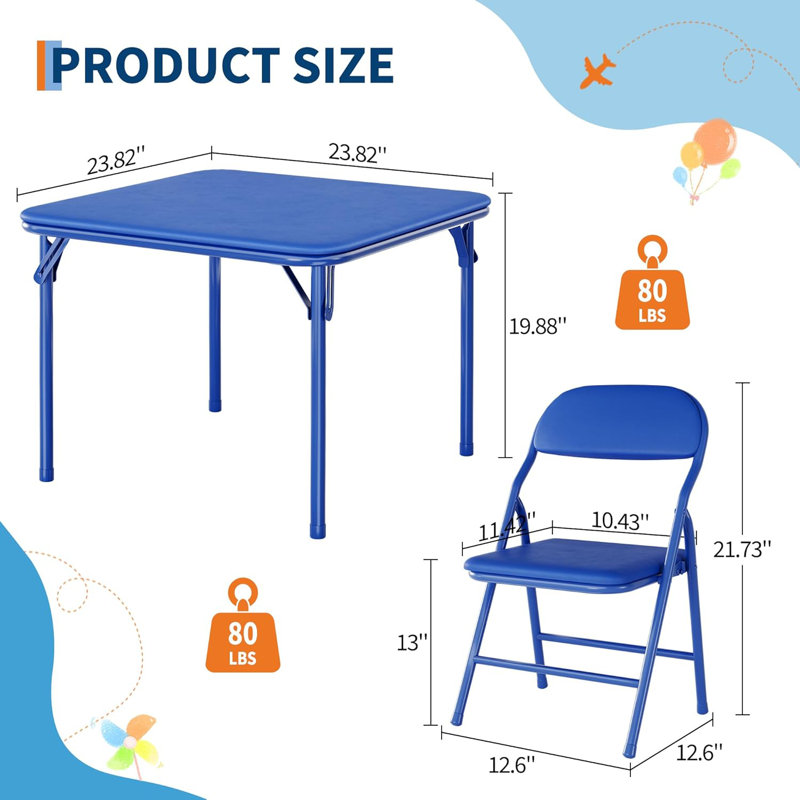Ensemble de table pliante et de chaises pour enfants, ensemble d'activités de classe léger, Bleu