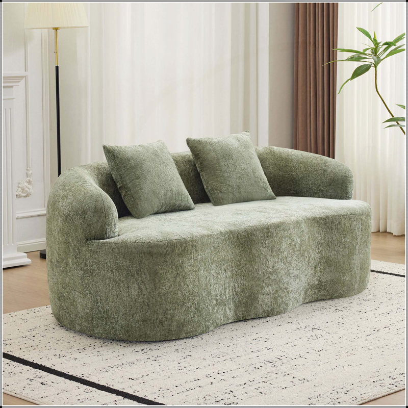 Canapé courbé Boneless avec accoudoir rond et 2 coussins, idéal pour les petits espaces et sans assemblage requis