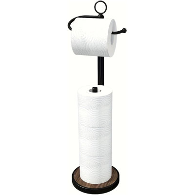 Porte-papier hygiénique autoportant avec 4 rouleaux en acier inoxydable avec base à grain de bois lesté