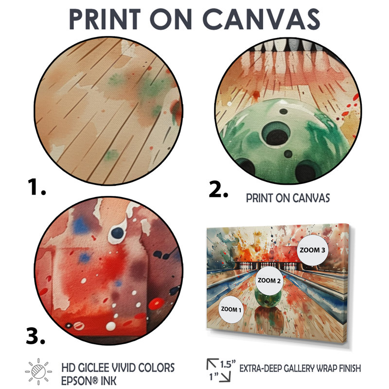 «Green Bowling Ball Full Strike II - Bowling», reproduction d'art murale, H 28 po x l 60 po x P 1,5 po, Toile tendue