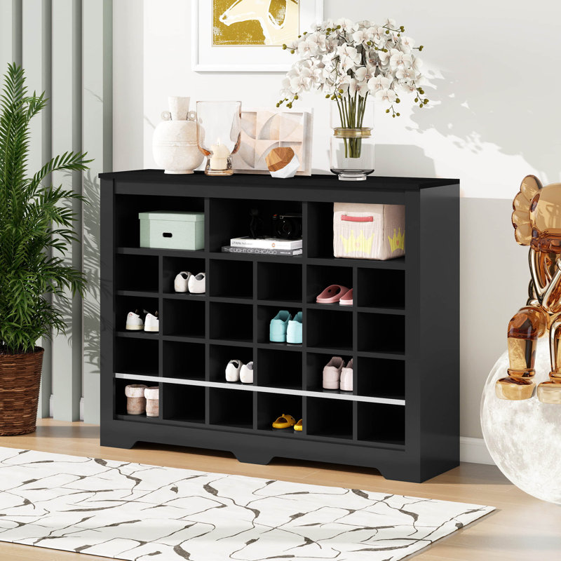 Console de rangement à 24 casiers au design épuré, armoire de rangement moderne avec base incurvée, buffet polyvalent pour le couloir, la chambre à coucher et le salon