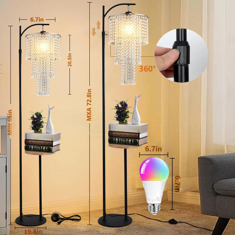 Dimmable Floor Lamp With Shelves, Remote Control & 10 Colors For Living Room, Bedroom