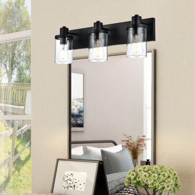 Luminaire de meuble-lavabo pour salle de bain, luminaire pour meuble-lavabo noir mat 4 lumières avec abat-jour en verre transparent