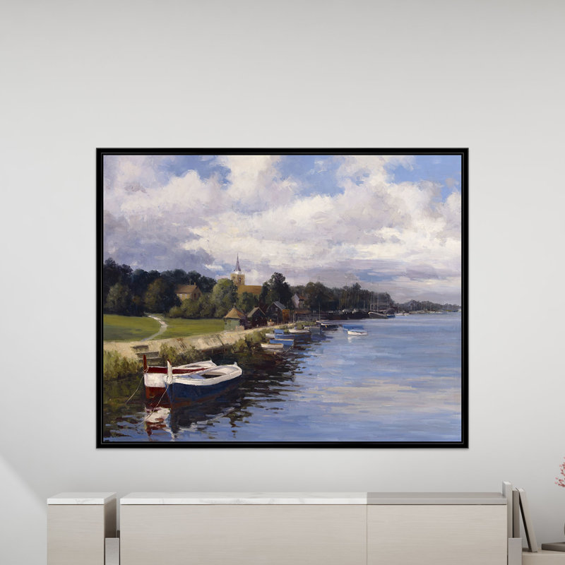 " Serene Shoreline " Painting Print, Black