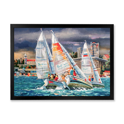 Regatta voiliers arrivant à la finition IV - peinture sur toile