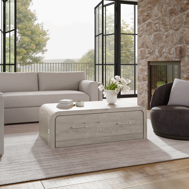 Table basse double Juna Wood Dream Console avec matelas et coins arrondis, gris bouleau moisson